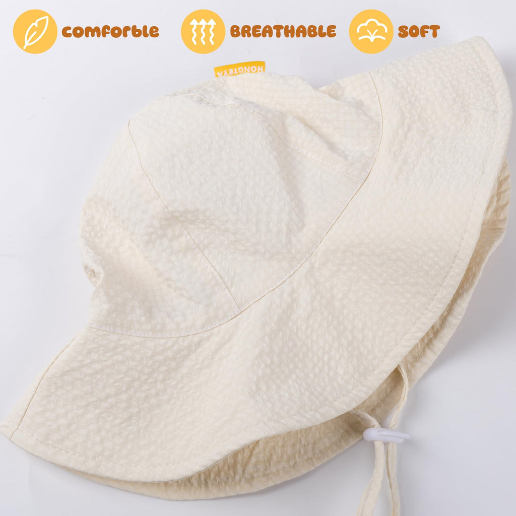 Baby Sun Hat Toddler Girl Beach Hat Adjustable Outdoor Summer Hat UPF 50+ Sun Protection Wide Brim Infant Kids (US, Age, 6 Months, 24 Months, Beige)