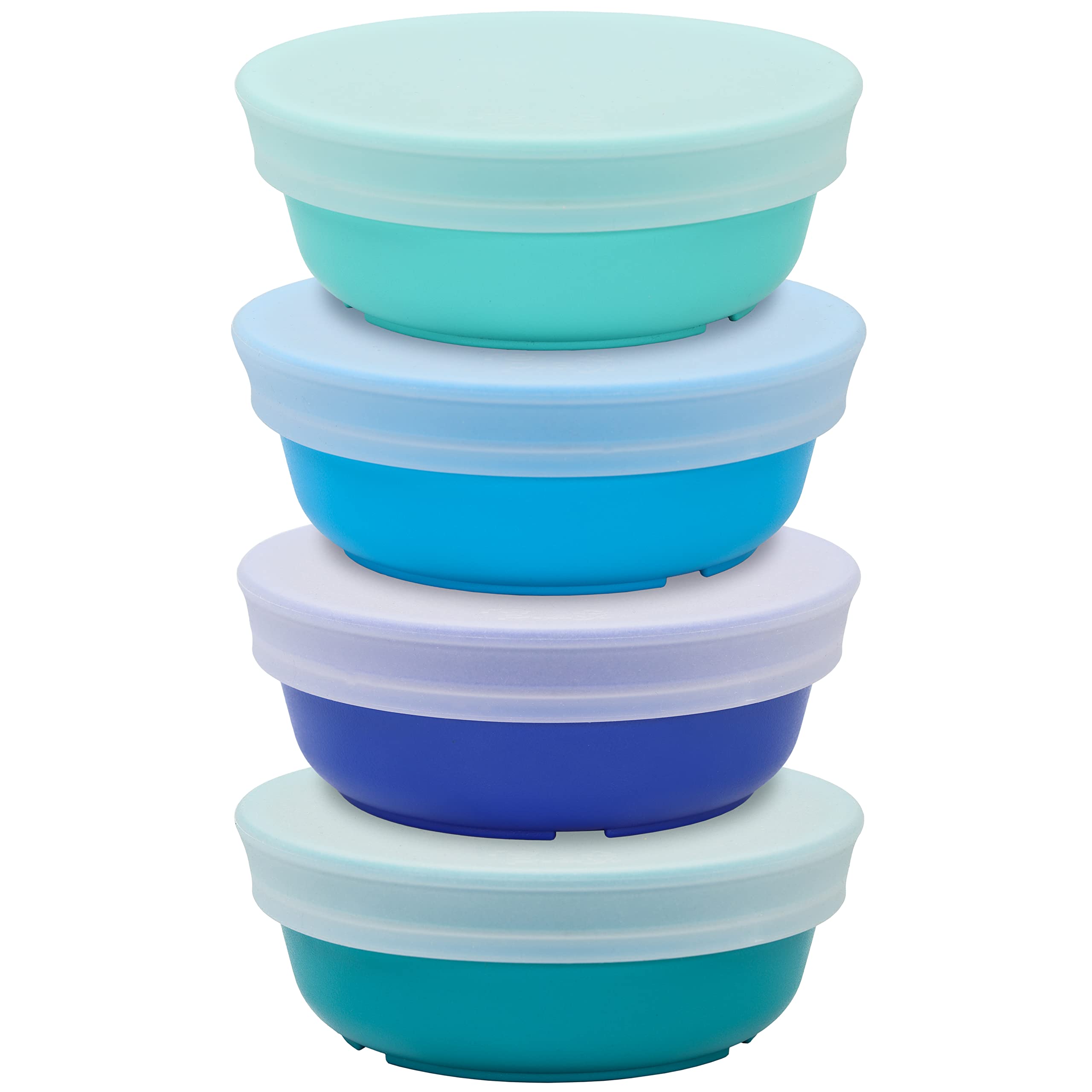 Re-Play 12 oz. Toddler Bowls Set of 4 with Lids - Kids Deep-Walled, Durable & Reusable Snack and Meal Bowls, Dishwasher & Microwave Safe, BPA-Free, Made in USA from Recycled Plastic, True Blue