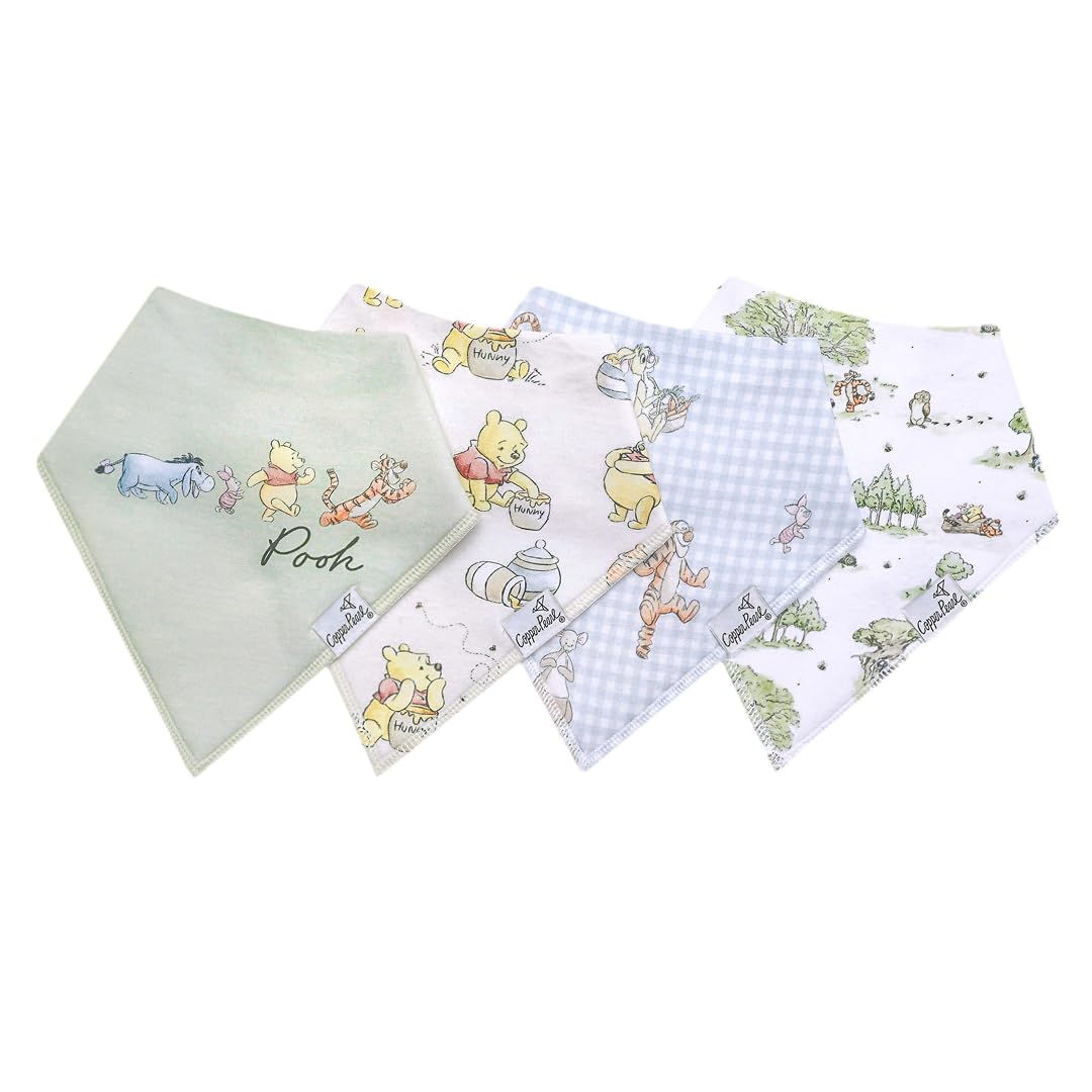 Copper Pearl Baby Bibs for Baby Boy or Girl – Bandana Drool Bibs for Teething, Absorbent Bibs for Eating, Newborn to Toddler, 4 Pack, Hundred Acre Wood