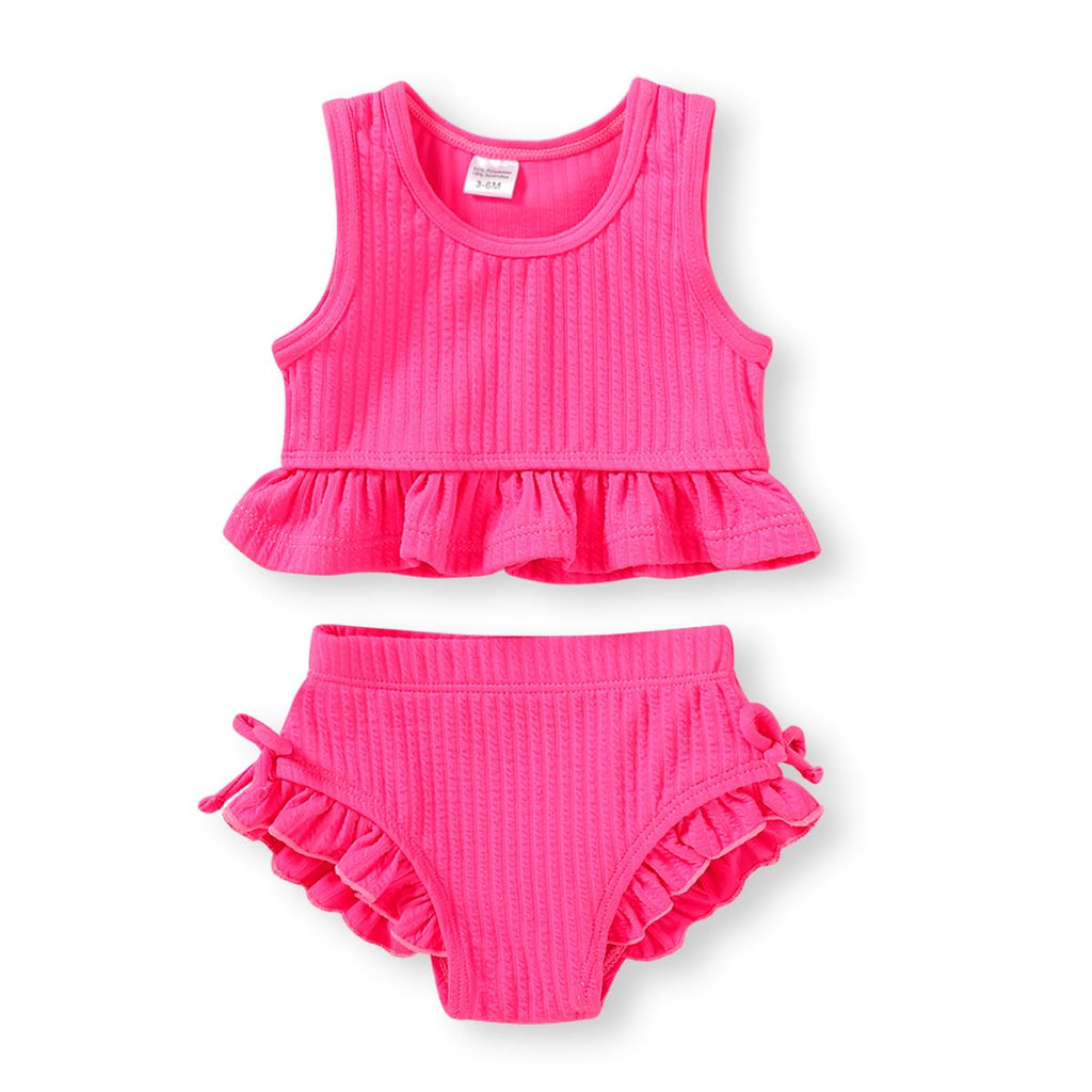 Baby Swimsuit Toddler Girl Bathing Suit Summer Solid Color Bikini Set Beach Two Piece Swim Wear (Hot Pink, 18-24 Months)