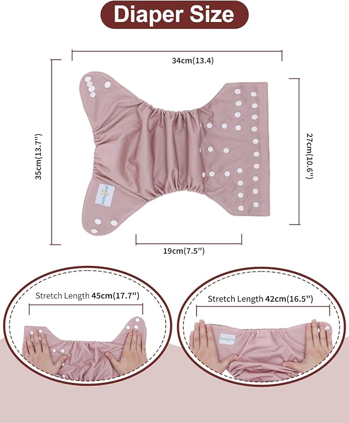 babygoal Reusable Charcoal Cloth Diapers with Double Gussets, 3 Pack Washable Baby Pocket Diapers with 3pcs Charcoal Inserts and Wet Dry Bag(Red Brown,Peach Blossom Pink)