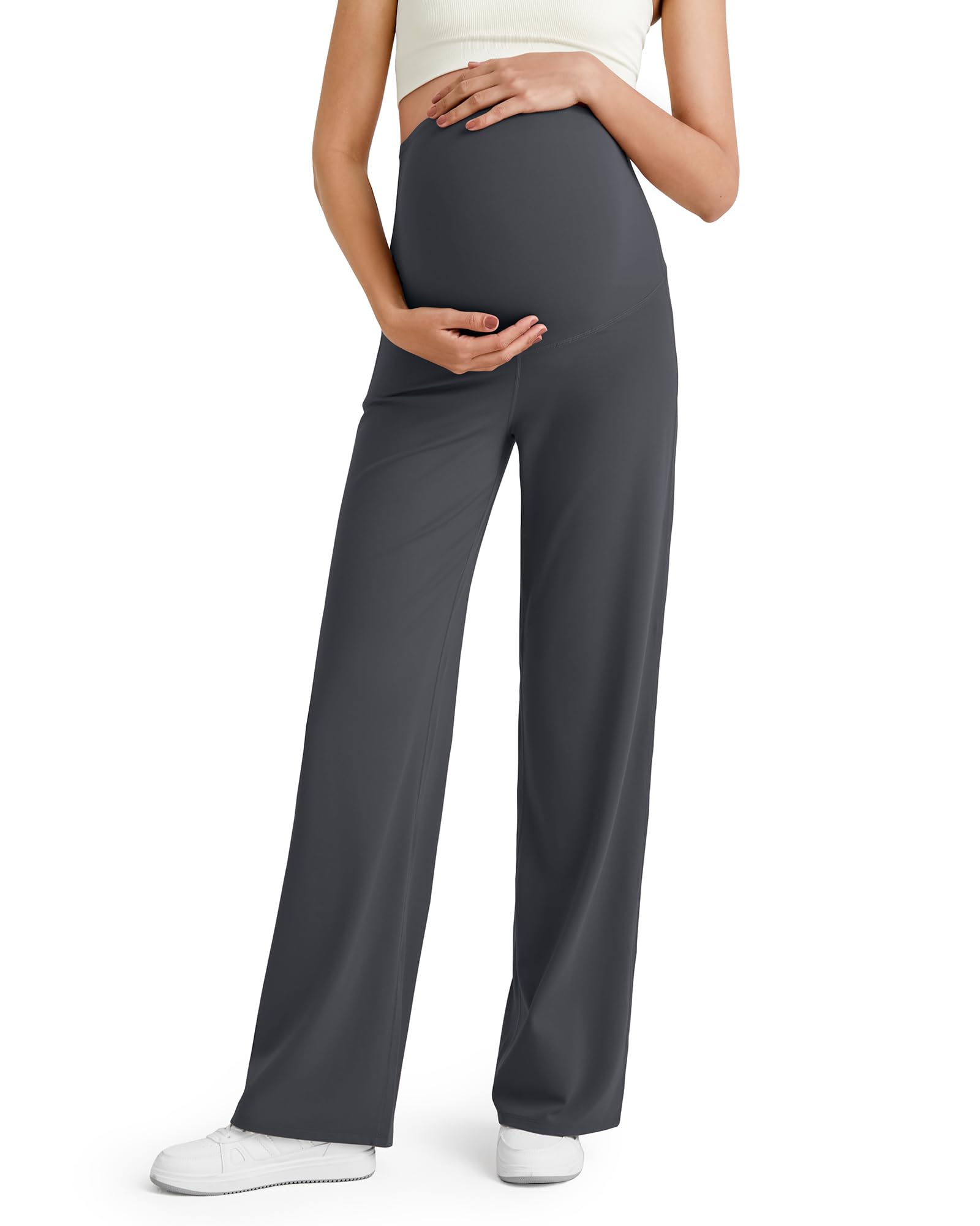 G4Free Pregnancy Pants Maternity Work Pant Casual,Dark Gray,L,Tall