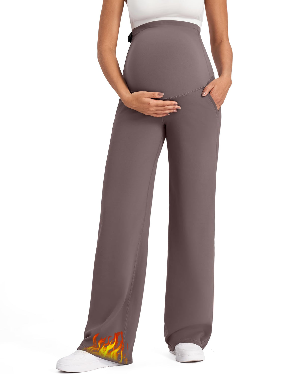 G4Free Maternity Fleece Pants Pregnancy Yoga Sweatpants,Taupe,S,Regular