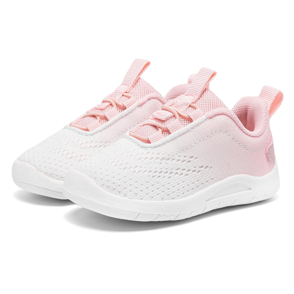 MORENDL Toddler Sneakers Baby Slip On Walking Shoes Non-Slip Breathable Boys & Girls Running Shoes Infant Tennis Shoes White Pink 9-12 Months Size 4.5
