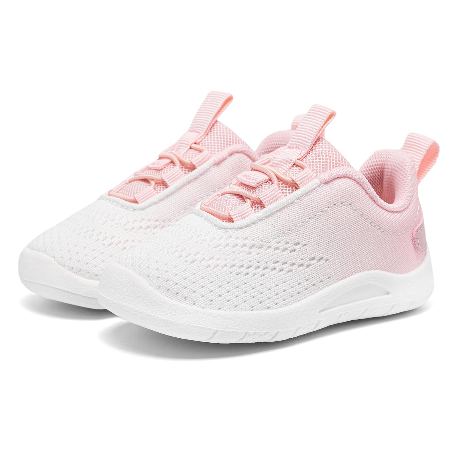 MORENDL Toddler Sneakers Baby Slip On Walking Shoes Non-Slip Breathable Boys & Girls Running Shoes Infant Tennis Shoes White Pink 9-12 Months Size 4.5