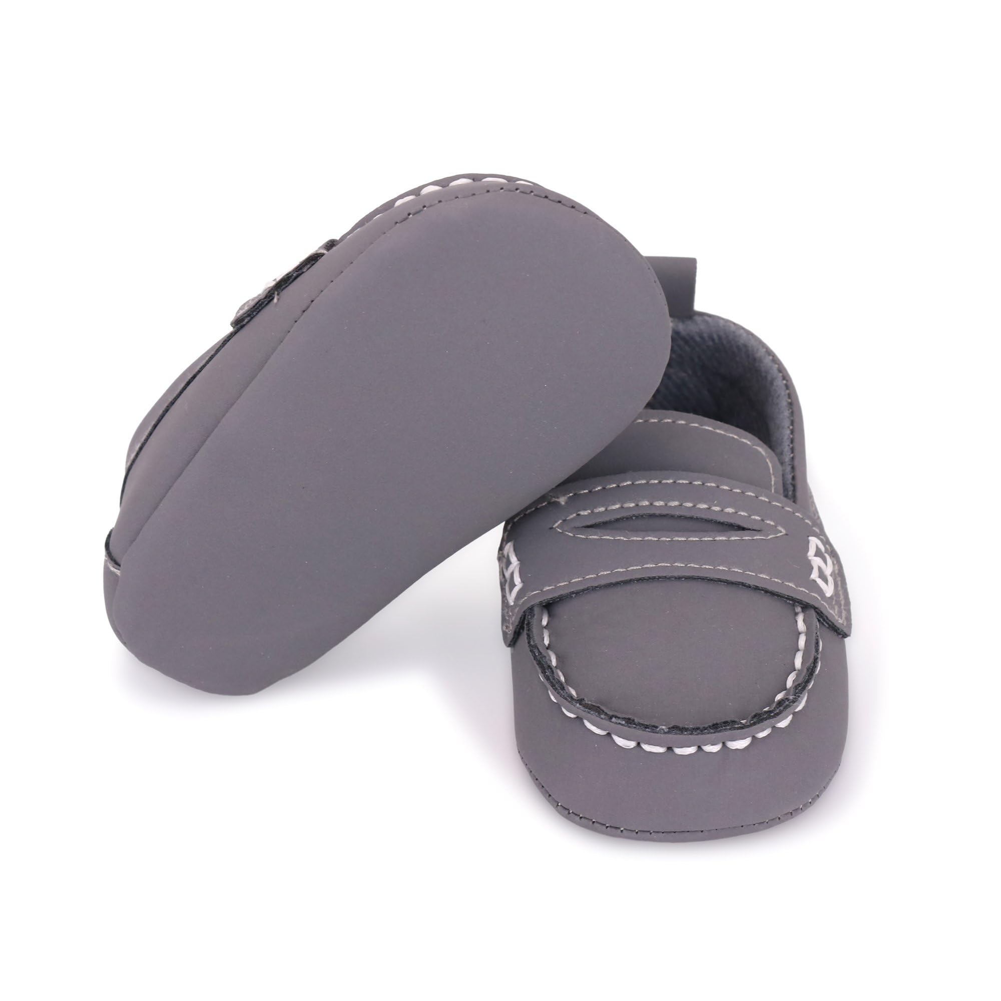 LONSOEN Baby Boys Girls Penny Loafers Infant Toddler Moccasins Soft Soles Dress Shoes,BAY231 Grey 0-6months CN11