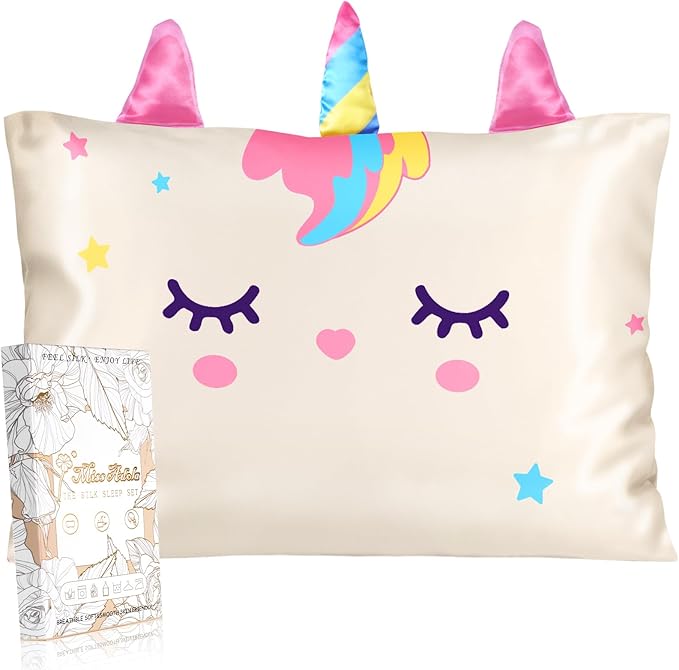 Kids Pillowcases Standard Size 20"x26" - Cute Cartoon Soft Breathable Silk Pillow Cases for Hair and Skin with Hidden Zipper for Girls Fun Kawaii Design for Bedding, White Unicorn