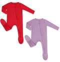 HAPIU Rayon from Bamboo Baby Footed Pajamas, 2 Way Zipper YKK, Footie for Baby Boy Girls, Newborn-24 Months, 2-Pack, Molten Lava & Tulipwood, 0-3 Months