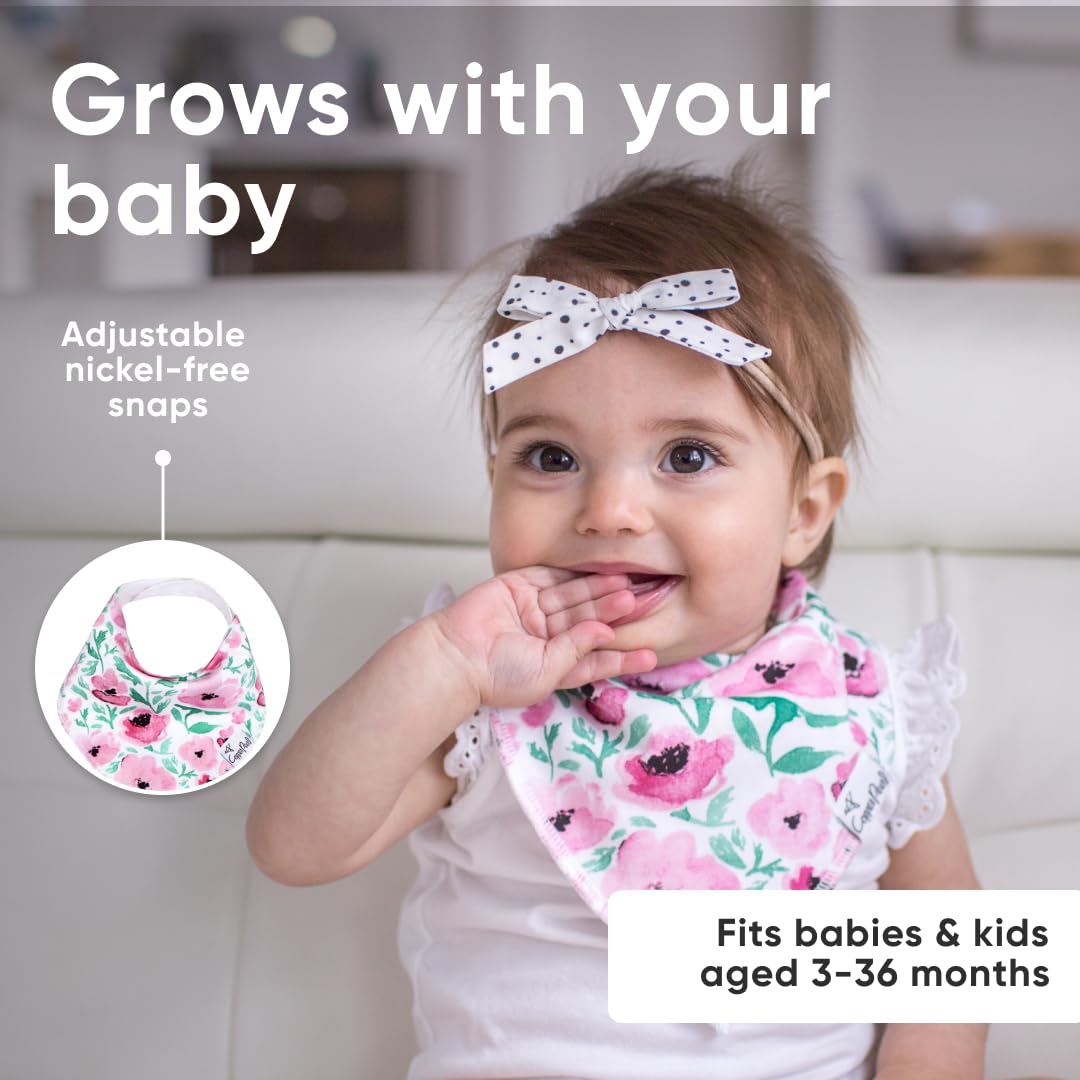 Copper Pearl Baby Bibs for Baby Boy or Girl – Bandana Drool Bibs for Teething, Absorbent Bibs for Eating, Newborn to Toddler, 4 Pack, Bloom