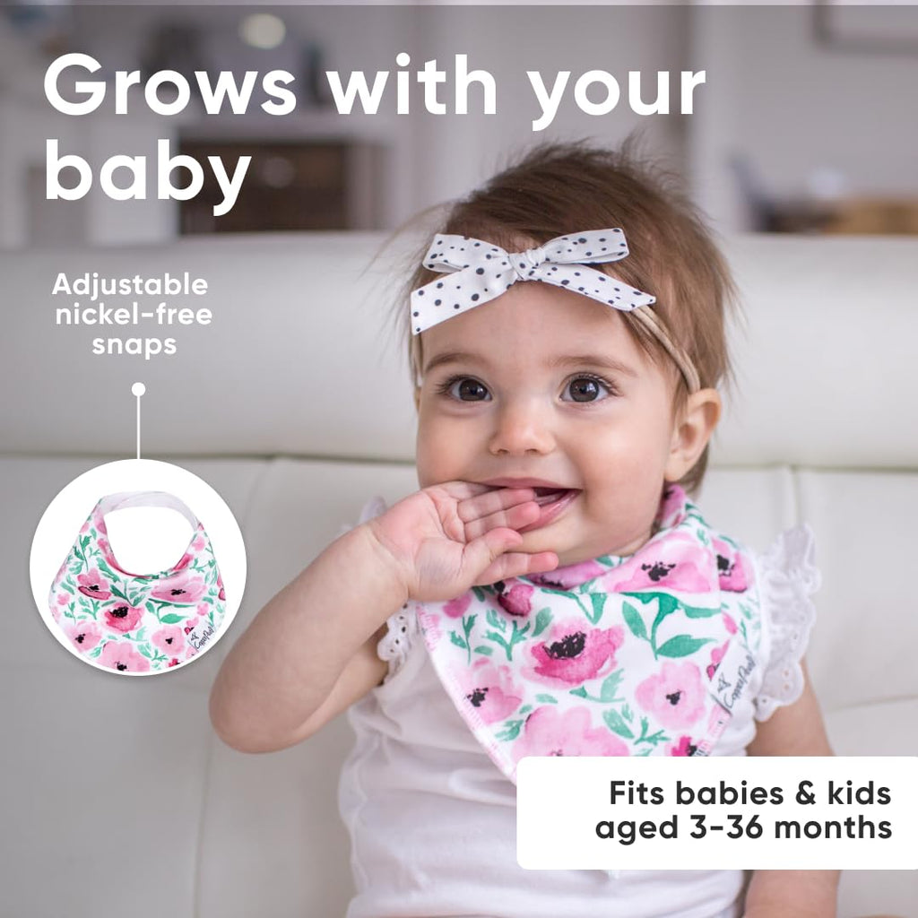 Copper Pearl Baby Bibs for Baby Boy or Girl – Bandana Drool Bibs for Teething, Absorbent Bibs for Eating, Newborn to Toddler, 4 Pack, Bloom