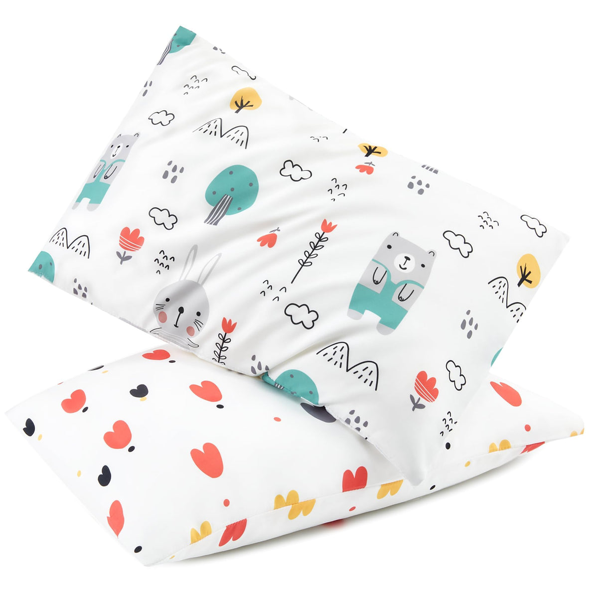 TILLYOU Toddler Pillowcase 2 Pack with Envelope Closure,13" x 18" Silky Soft Microfiber Travel Kids Pillowcase for Boys and Girls, Beach Time Turtle&Manta Ray