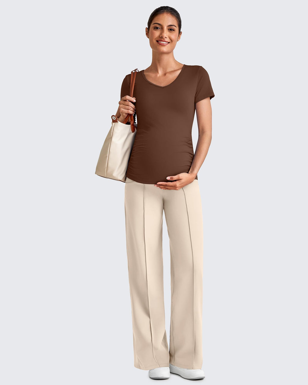 G4Free Maternity Work Pants Yoga Over the Belly,Light Khaki,XXL,Petite