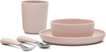 Lalo Big Bites Kids Dinnerware Starter Set - Dishwasher Safe, BPA Free, Kids Tableware Set - Includes Stackable Bowl, Plate, Utensils & Cup - 5 Pieces - Grapefruit