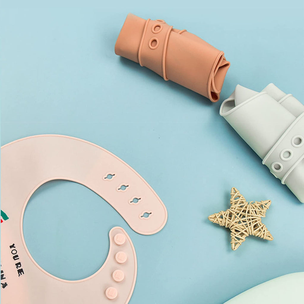 Eimmabey Silicone Bibs for Babies and Toddlers, 2 Sets, Adjustable, Waterproof, Strawberry