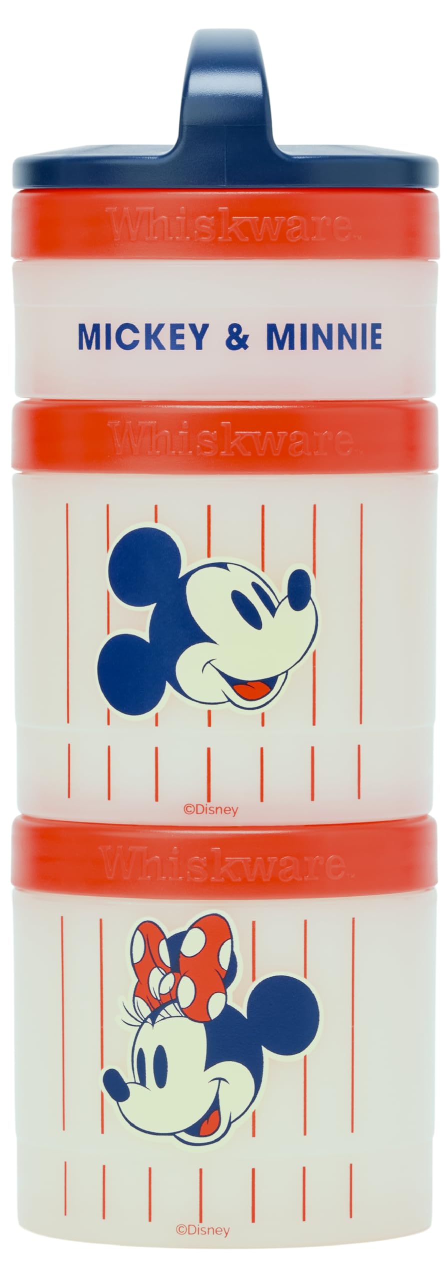 Whiskware Disney Mickey Mouse and Friends Stackable Snack Containers for Babies, Toddlers, and Kids, 3 Stackable Snack Cups for School and Travel, Cupholder Friendly, Mickey and Minnie! Baseball!