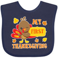 inktastic My First Thanksgiving with Turkey and Leaves Baby Bib Navy Blue 2c777