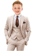 Baby Boy Suits Formal 3 Piece Slim Fit Beige Suit for Toddler Boys Wedding Ring Bearer Outfit Kids Tuxedo Dresswear Set Size 3t
