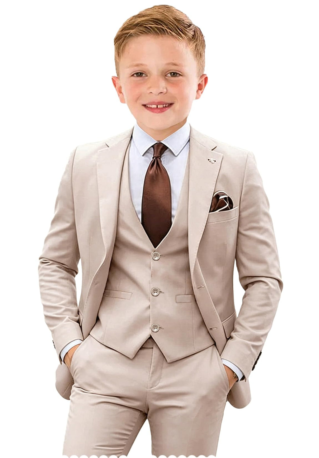 Blue Suits for Toddler Boys Formal 4 Piece Set Wedding Tuxedo Suit Slim Fit Ring Bearer Outfit Blazer Vest Pants with Tie Size 7