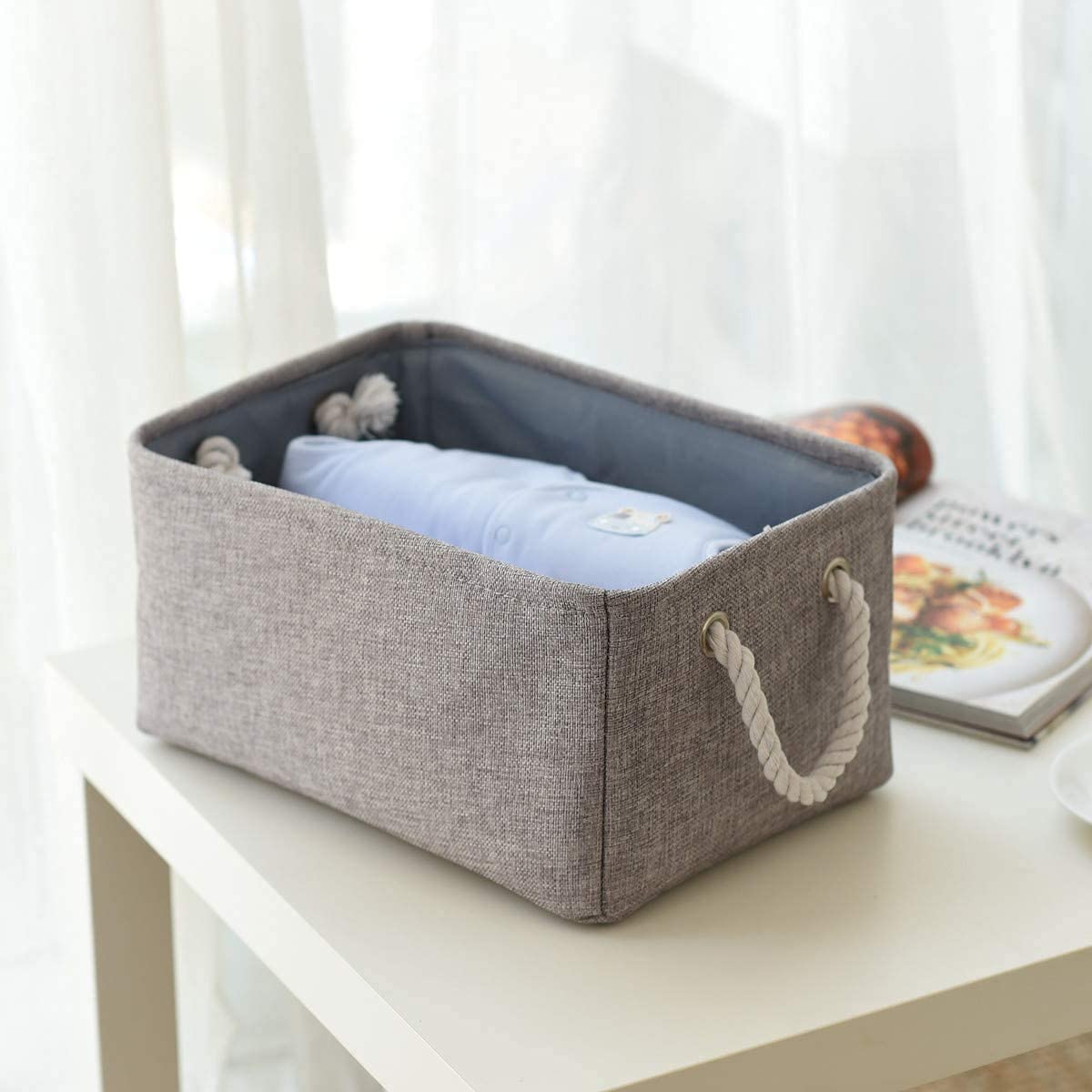 Sacyic Storage Basket Fabric Sturdy Canvas Storage Bins Organizer with Handles for Clothes and Storage Foldable Storage Boxes Cubes