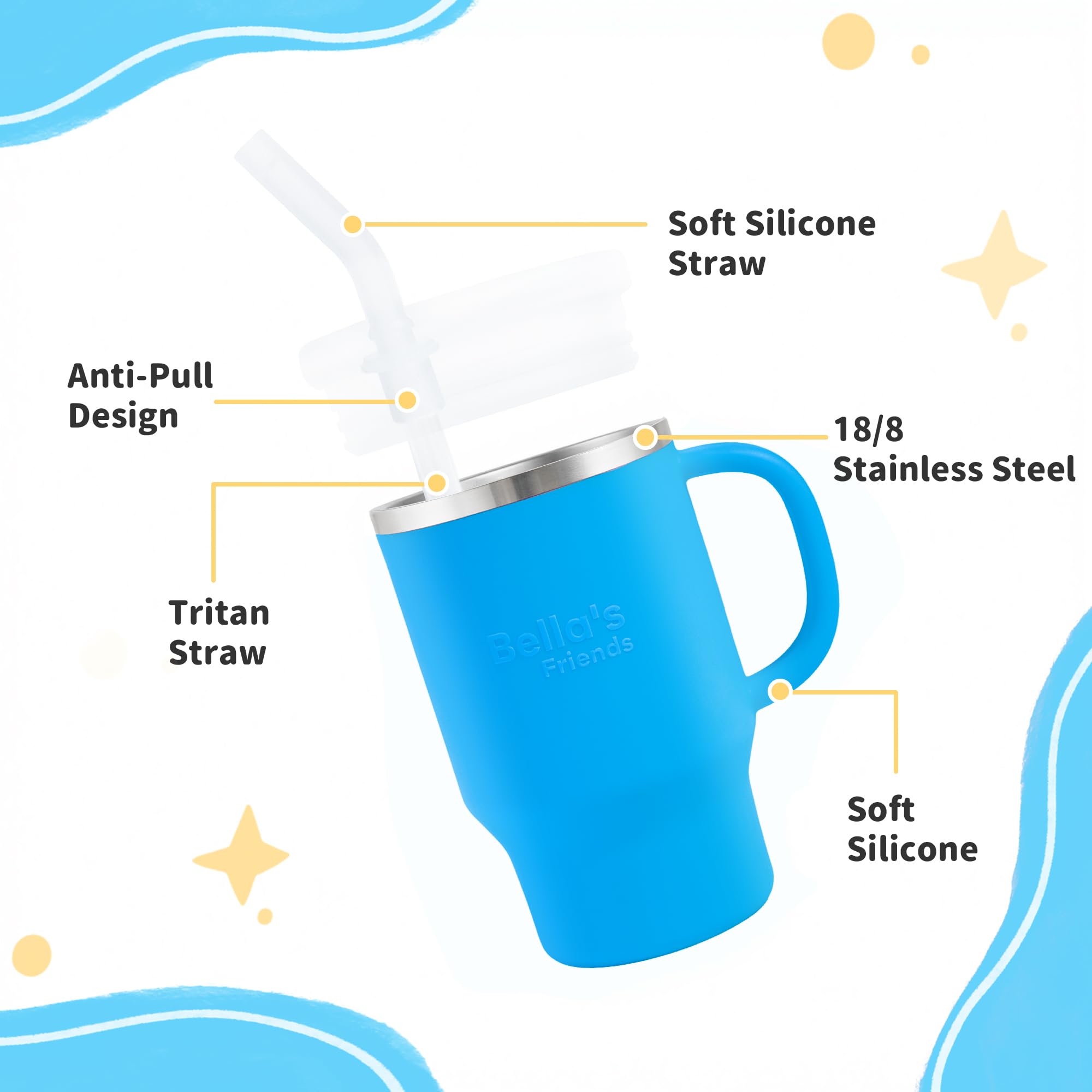 Handy Mini Tumbler, 9 oz Sippy Cups for Toddlers 1-3, Stainless Interior, Leak‑Proof Toddler Cups, Birthday Gifts for 1 Year Old Girls Boys, Baby Girl Daycare Essentials with Name Stickers, 2 Pack