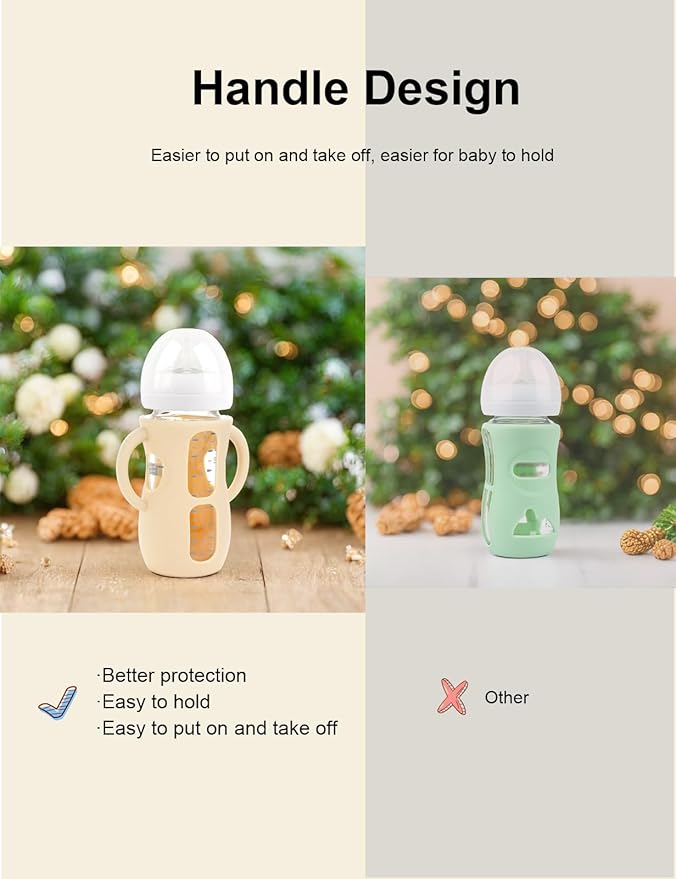 2-Pack Silicone Sleeves for Philips Avent Glass Bottles, BPA-Free Drop-Resistant Baby Bottle Sleeves with Handles, Compatible with Philips Avent Natural Glass Baby Bottles (8 oz)