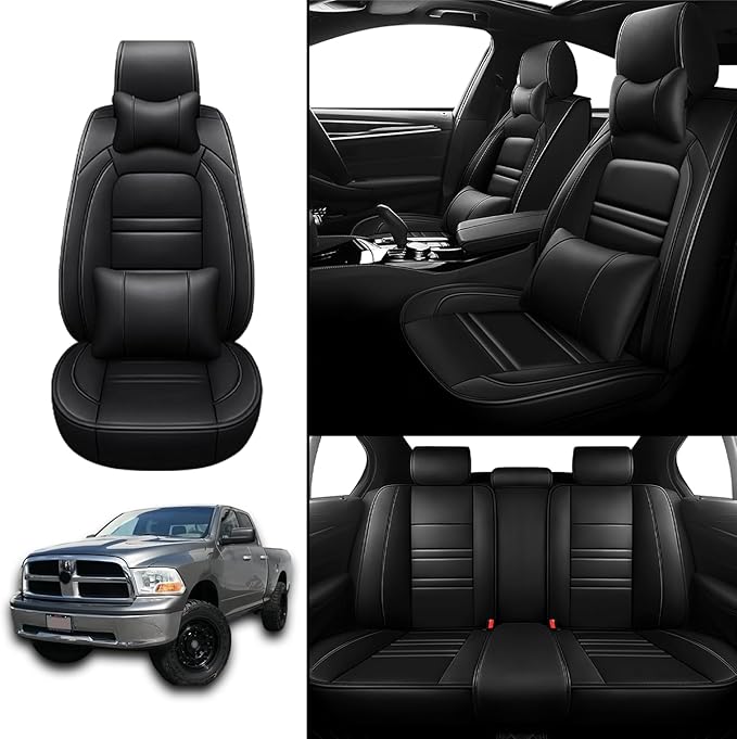 Car Seat Covers for Dodge ram 1500 2004-2011 | 5-Seats Seat Covers, Waterproof Seat Protectors, Automotive Seat Covers (Full Set with Pillow,Black)