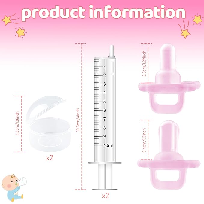 Baby Medicine Dispenser, Baby Medicine Syringe, 0 Months and up Baby Pacifiers, 100% Silicone Pacifiers, BPA-Free (Pink)