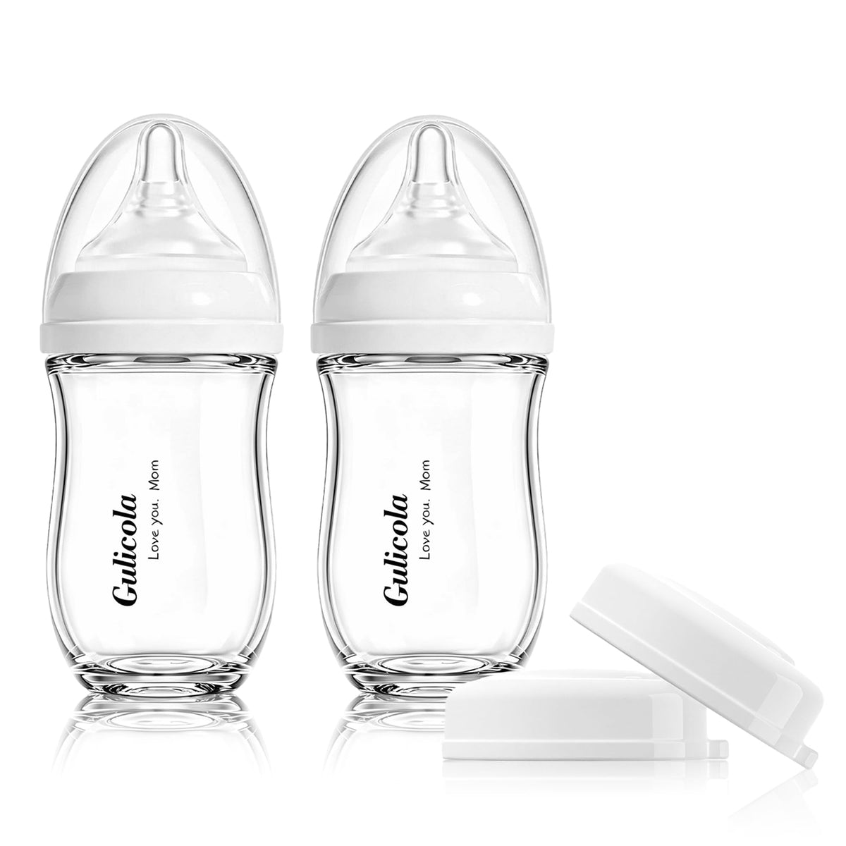 Gulicola Small Glass Baby Bottle for Newborn Breastfeeding Babies, Preemie & Extra Slow Flow Nipples (SS), Anti-Colic, Breast-Like, 0 Months+, 3 oz, 2 Pack - Pink