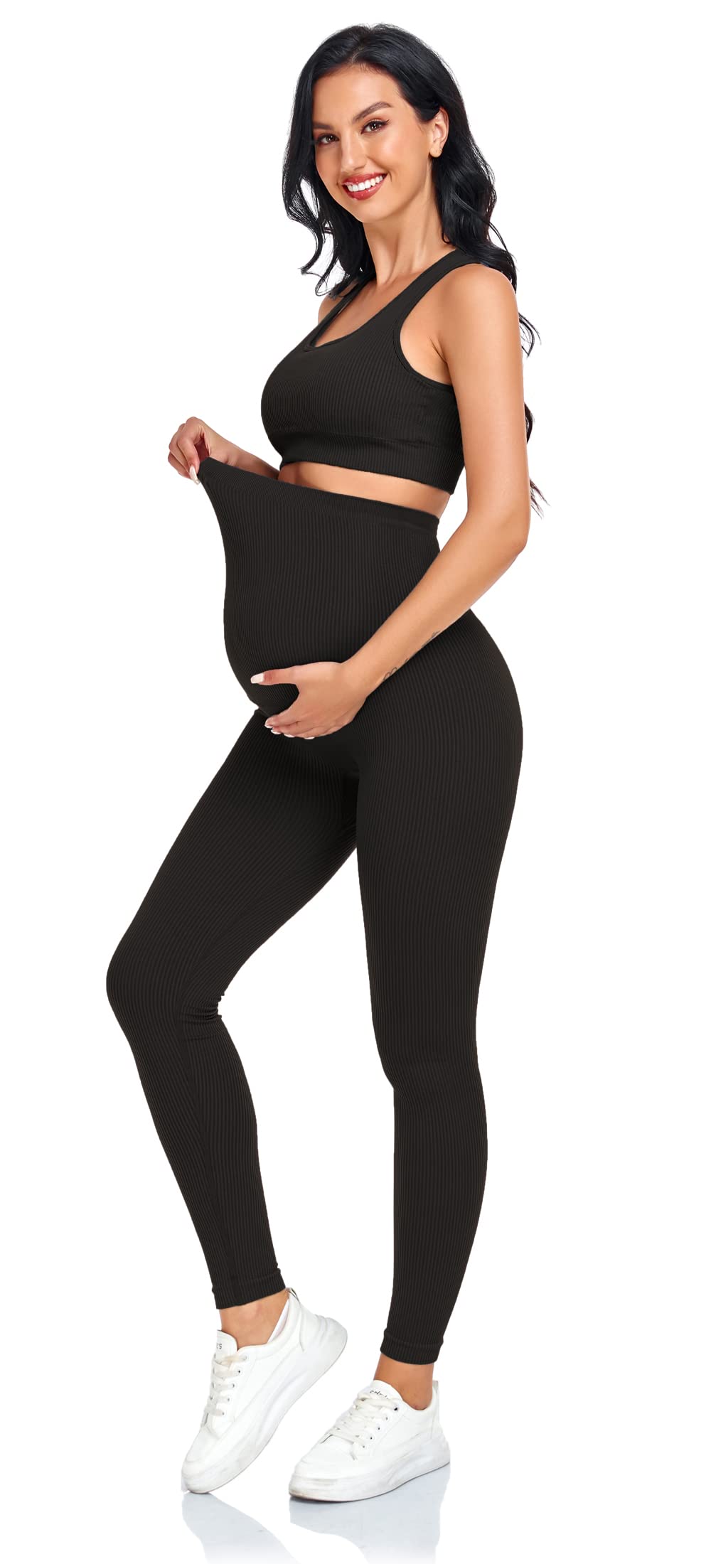 Lataly Women's Maternity 2 Piece Outfit Set - Bra & Shorts for Pregnancy - Yoga workout Lounge Wear Sets