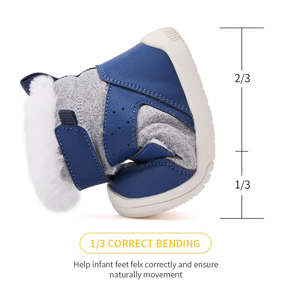 BMCiTYBM Baby Snow Winter Boots Boys Girls Shoes Warm Double Strap Non Slip First Walking Infant 6 9 12 18 24 Months Navy Size 6-12 Months Infant