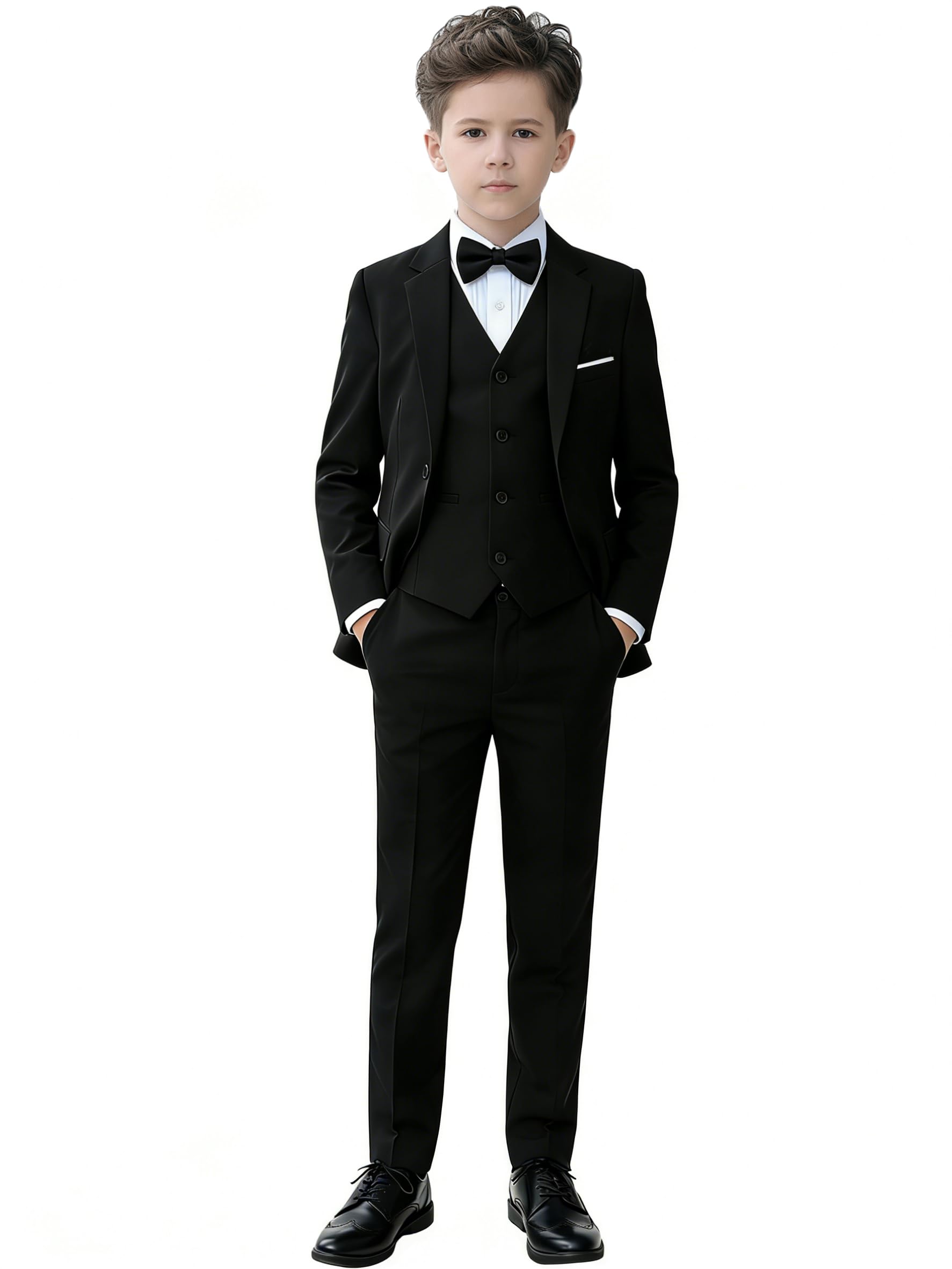 YuanLu Kids Suits for Boys Formal Slim Fit Tuxedo Black Youth Suits Size 14