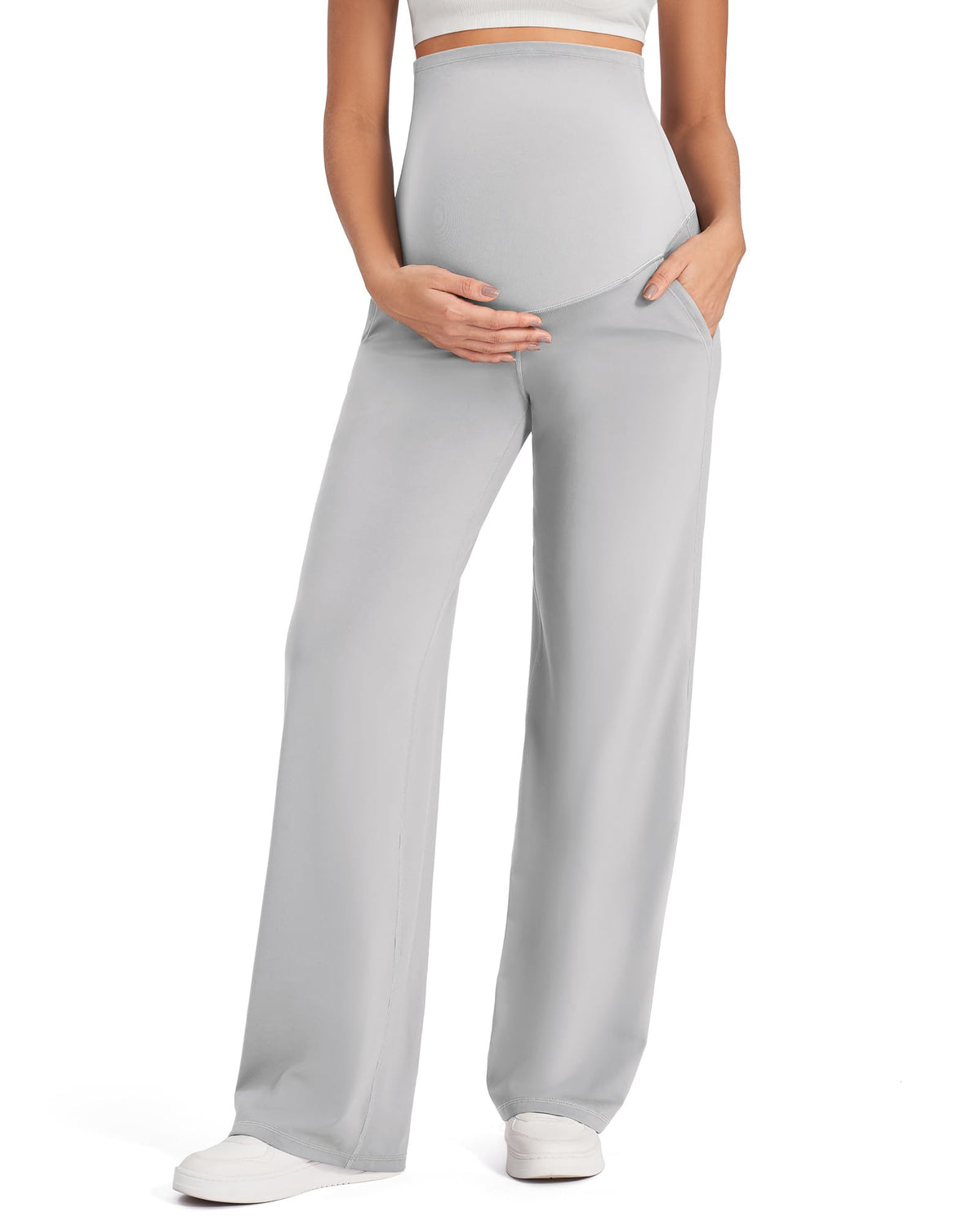G4Free Maternity Work Pants with Pockets Wide Leg,Mocha Brown,XL,Regular