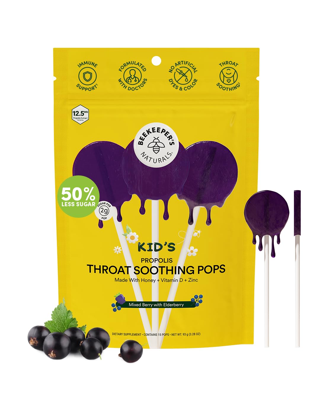 Beekeeper's Naturals Kids Prebiotic Fiber Lollipops, Honey & 3g Fiber, 15ct