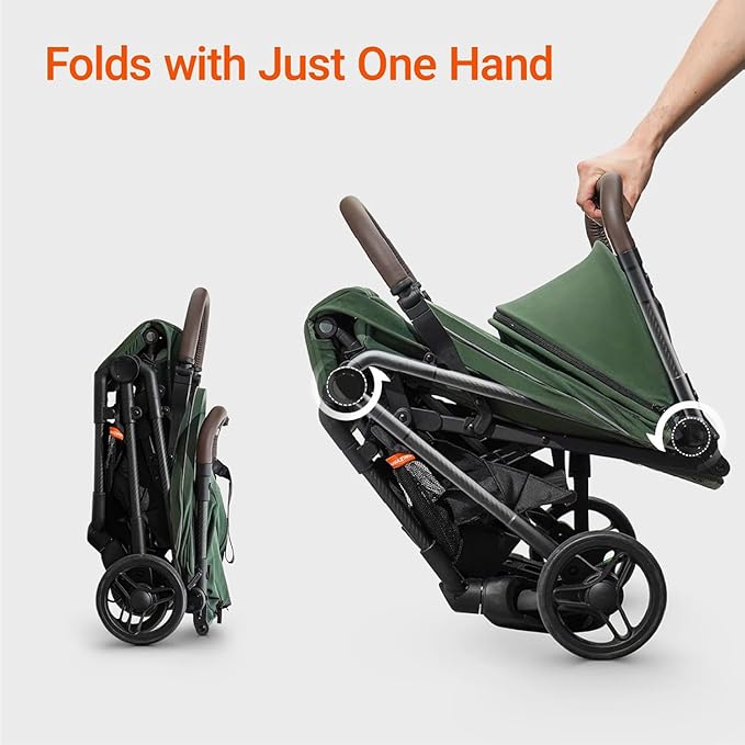 MAMAZING Lightweight Baby Travel Stroller with Carbon Fiber Frame, Compact & Airplane-Friendly, One-Handed Folding Design, 11.6 lbs, Perfect for Toddlers, Organizer & Cushion Included, Green