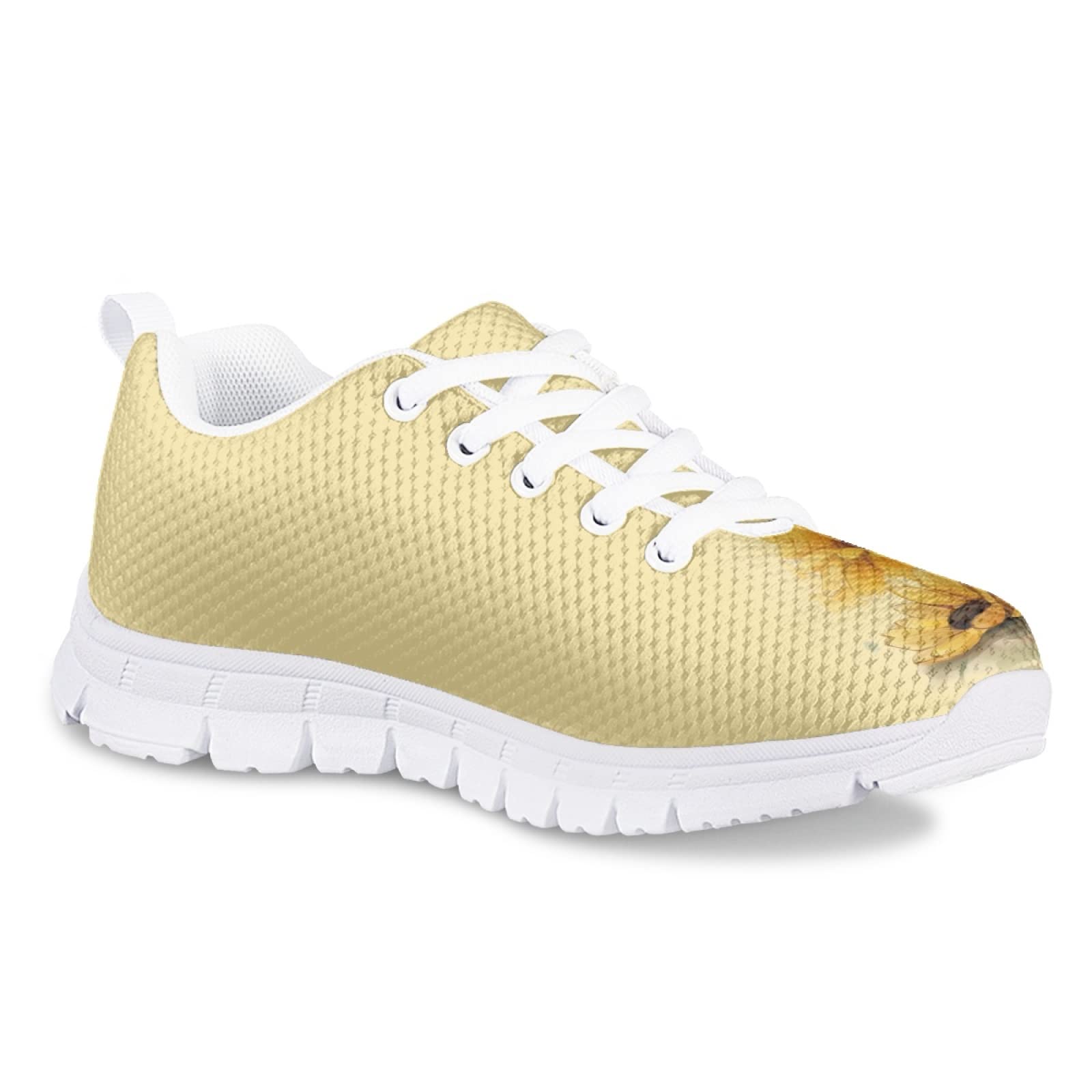MARSVOVO Kids Animal Print Sneakers Lightweight Breathable Non Slip Athletic Girl Running Shoes Casual No Lace Flexible Travel Walking Shoes for Boy Girl Cute Dog and Sunflower Size 13 US