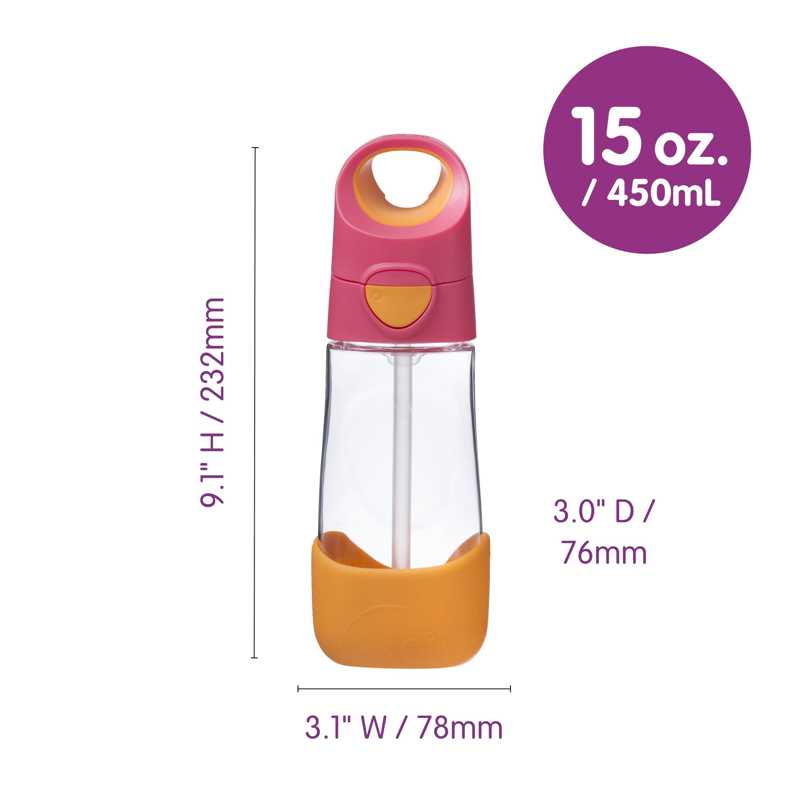 b.box Tritan™ Kids Water Bottle with Straw, 15 oz Toddler Water Bottle