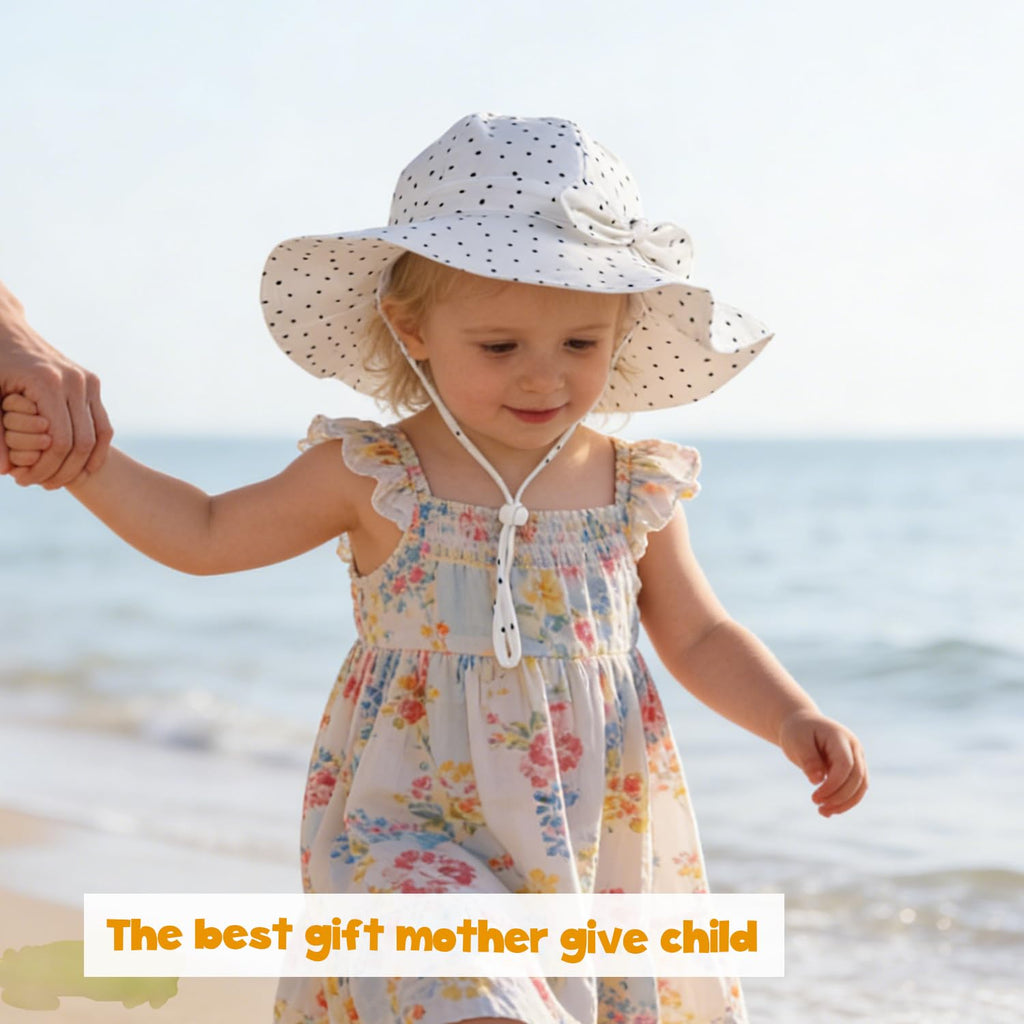 Baby Girl Sun Hat with UPF 50+ Outdoor Adjustable Beach Hat with Wide Brim Bucket Hats (6-12 Months)