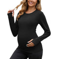 GINKANA Maternity Long Sleeve Shirts Crewneck Pregnancy Yoga Tshirt Workout Tops with Thumbholes Altheltic Tee,Black,XL