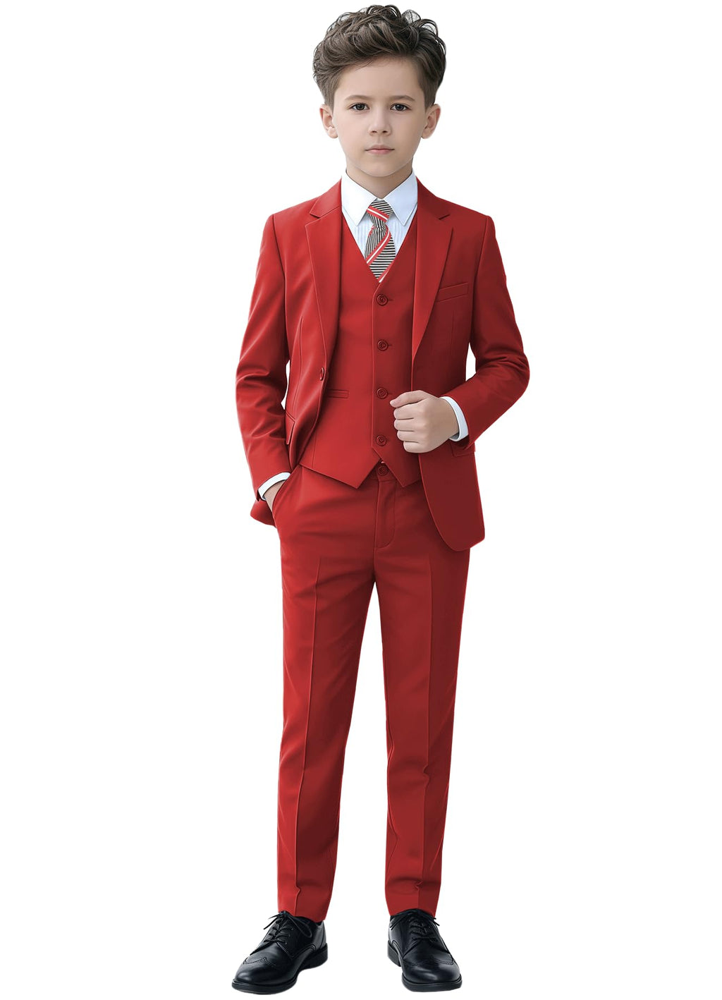 Youth Suits for Boys Slim Fit Red Tuxedo Kids Christmas Suit Size 14