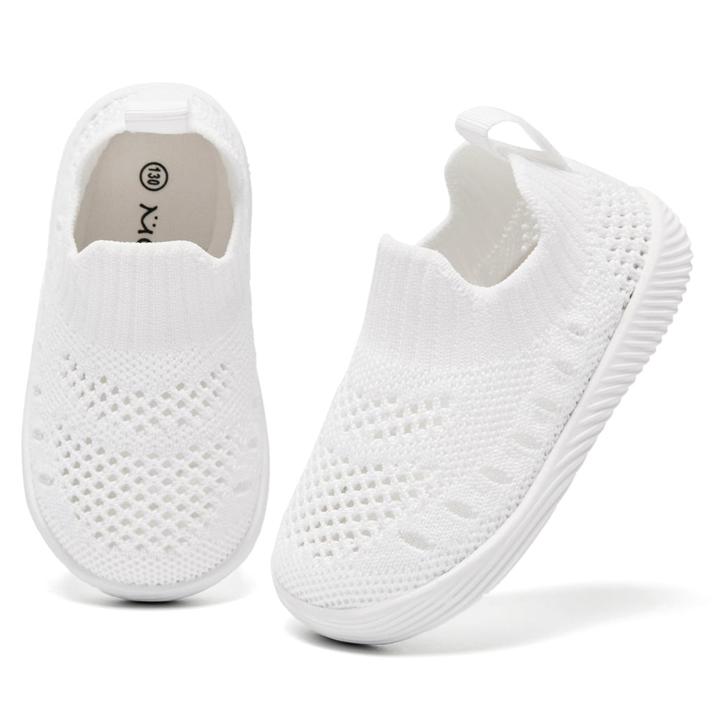 MORENDL Toddler Shoes Baby Walking Sock Shoes Non-Slip Breathable Boys & Girls Sneakers Infant Tennis Shoes Mesh White Size 9