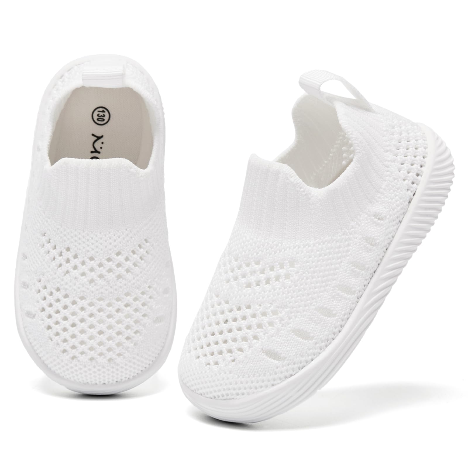 MORENDL Toddler Shoes Baby Walking Sock Shoes Non-Slip Breathable Boys & Girls Sneakers Infant Tennis Shoes Mesh White Size 9