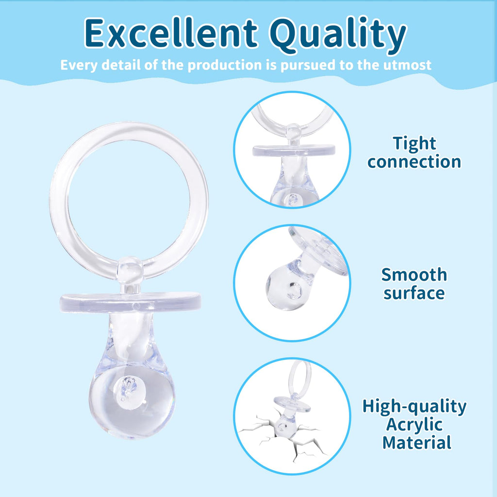 72 Pcs Baby Shower Pacifiers, 2.75’’ Plastic Pacifiers for Baby Shower Game, Baby Shower Decoration DIY, Gender Reveal Party Table Scatter/Baby Shower Party Favors, Clear Pacifiers for Baby Shower