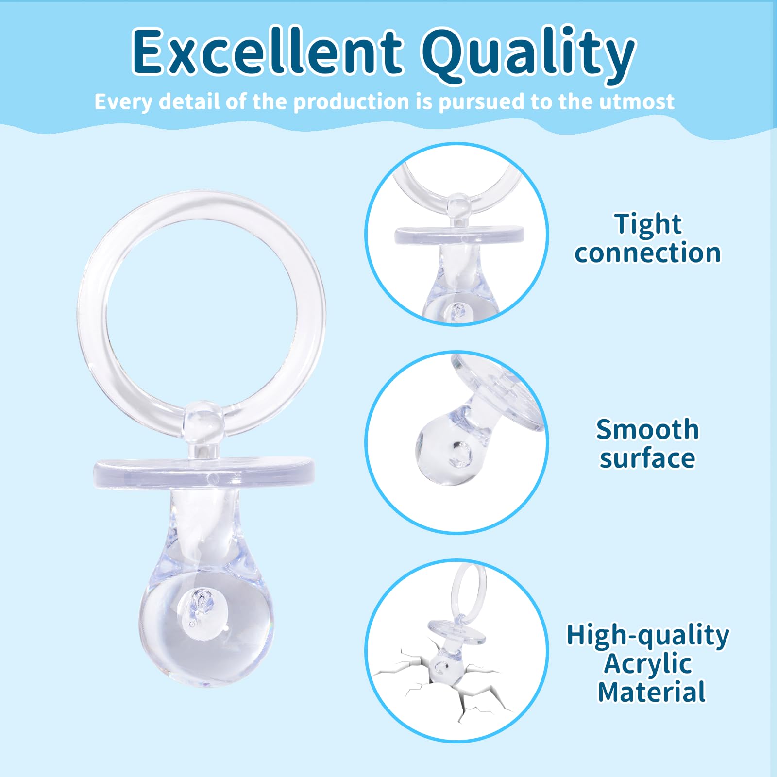 72 Pcs Baby Shower Pacifiers, 2.75’’ Plastic Pacifiers for Baby Shower Game, Baby Shower Decoration DIY, Gender Reveal Party Table Scatter/Baby Shower Party Favors, Clear Pacifiers for Baby Shower