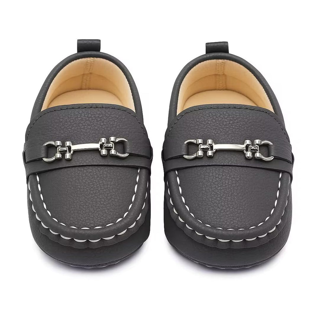 LONSOEN Baby Boys Girls Loafers Slip-On Dress Shoes, Gray 0-6Months