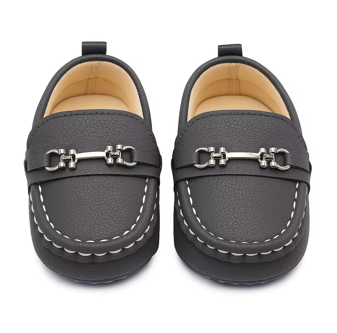 LONSOEN Baby Boys Girls Loafers Slip-On Dress Shoes, Gray 0-6Months