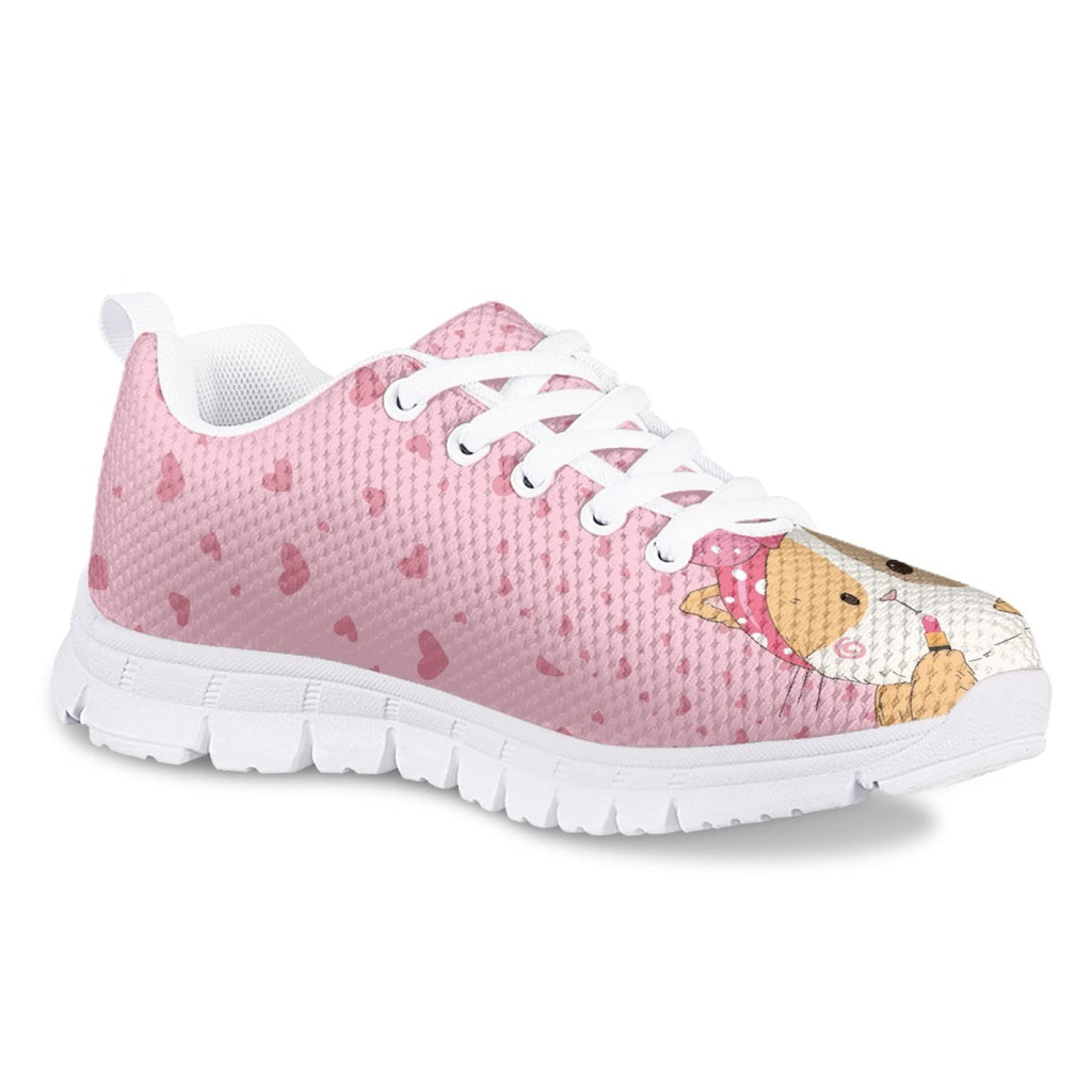 MARSVOVO Girl Running Shoes Lightweight Breathable Athletic No Lace Pre Walking Shoes for Boy Girl Classic Lace-up Comfortable Resistant Sport Kids Sneakers A Cat Wearing Lipstick Size 11.5 US