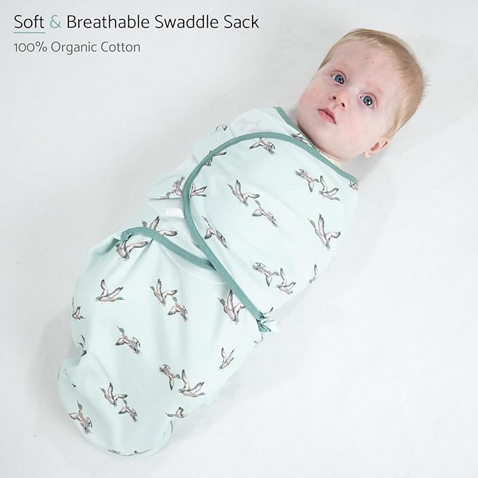 LollyBanks Baby Swaddles, 100% Organic Cotton Swaddle for Newborns Boys and Girls, 0-3 Months Swaddle Sacks with Easy Change Zipper, Newborn Swaddle Baby Registry (Mallard Duck Print)