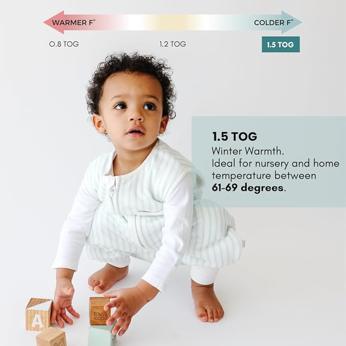Tealbee Dreamsuit Toddler Sleep Sack with Feet – Walker Sleep Bag with Legs, Rayon made from Bamboo, Winter 1.5 TOG, 2-Way Zipper, 2T-3T - Stripes