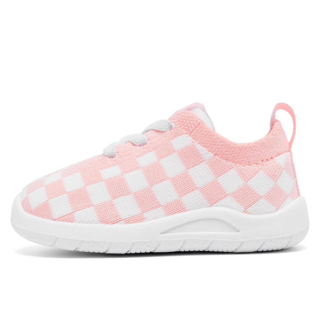 MORENDL Toddler Shoes Baby Walking Sock Shoes Infant Sneakers Boy Girl Barefoot Tennis Shoe Non-Slip Brethable Pink Check 12-15 Months