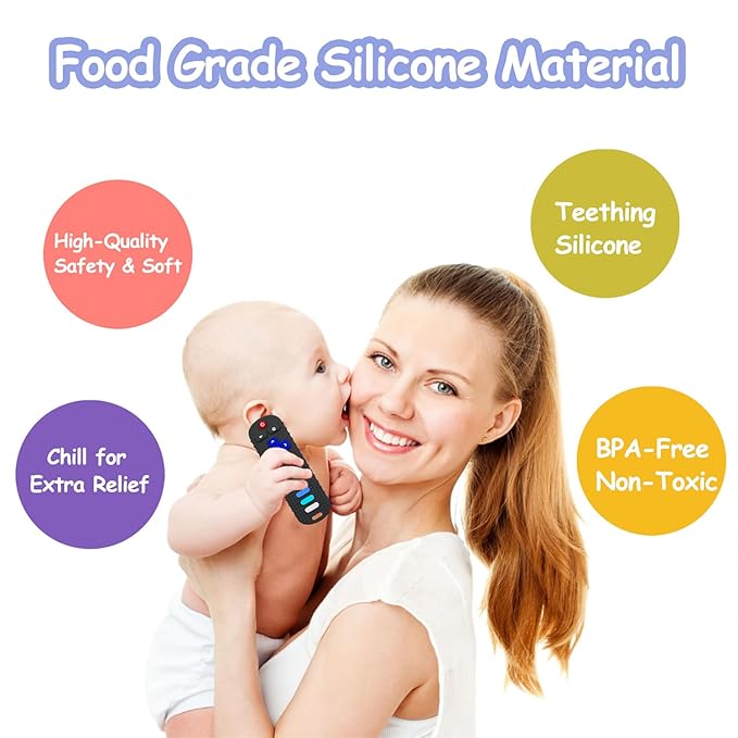 Baby Teething Toys, Food Grade Silicone Remote Control Teether Toy for Babies 3 6 12 18 Months, TV Remote Shaped Chew Toys for Boys and Girls, Freezer BPA Free